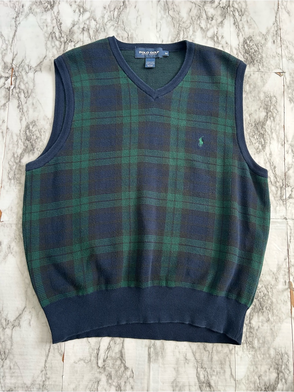 Polo Golf Ralph Lauren men’s medium tartan plaid v neck sweater vest 90s vintage